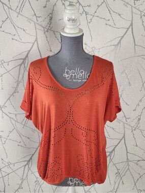 Colcci Orange Stretch Jersey Laser Cut Loose Fit Batwing Top